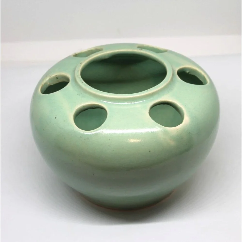 Vintage Pottery / Decorative Flower Frog Vase  Green 4.5